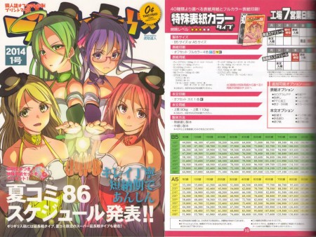 A 34-page printer's catalog for options to print doujin comics.